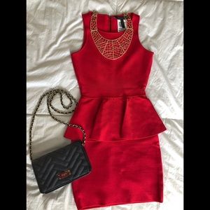 BCBG MAXAZRIA Francis Poppy Peplum Bandage Dress